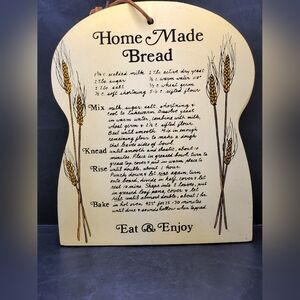 Vintage Wooden Home Made Bread Recipe Cutting Serving Board Rustic Wall Art